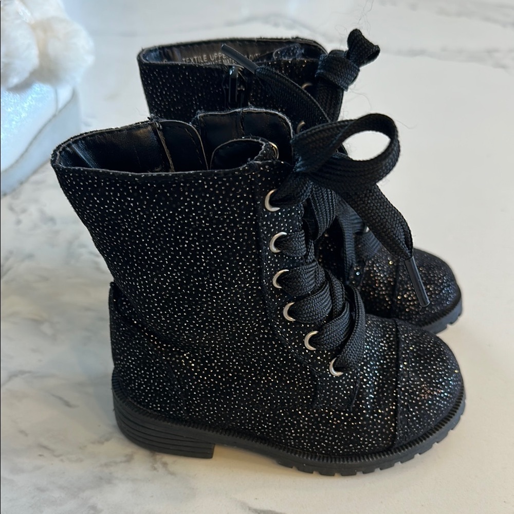Black Glitter Kids Boots